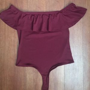 Off The Shoulder Burgundy Bodysuit
